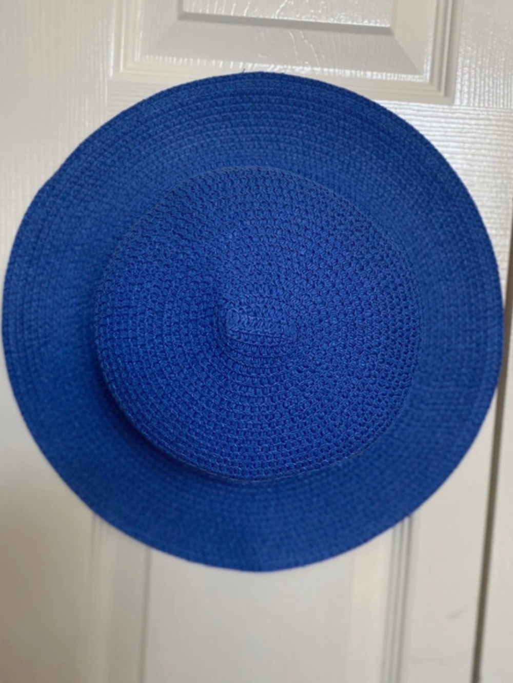 Vibrant royal blue straw sun hat wide brim